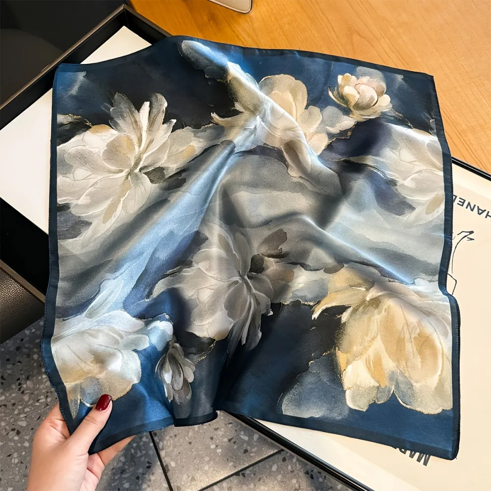 100% Silk Lake Blue Ink Washed Tie-Dye Scarf