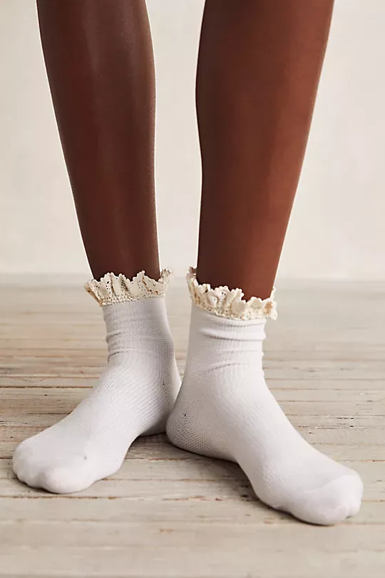 Waffle Knit Ankle Socks Orange