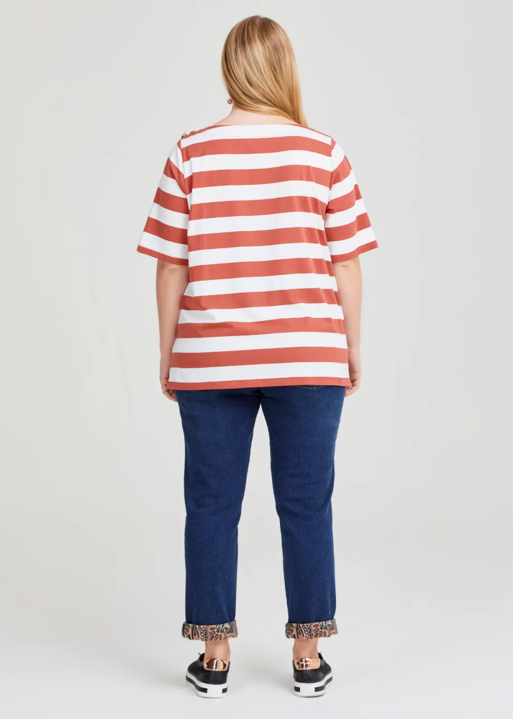 Cotton Block Stripe Button Top
