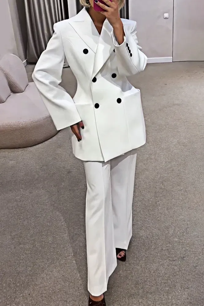 Women's Fashion Solid Color Collar Jacket and Pants Two Piece Set
