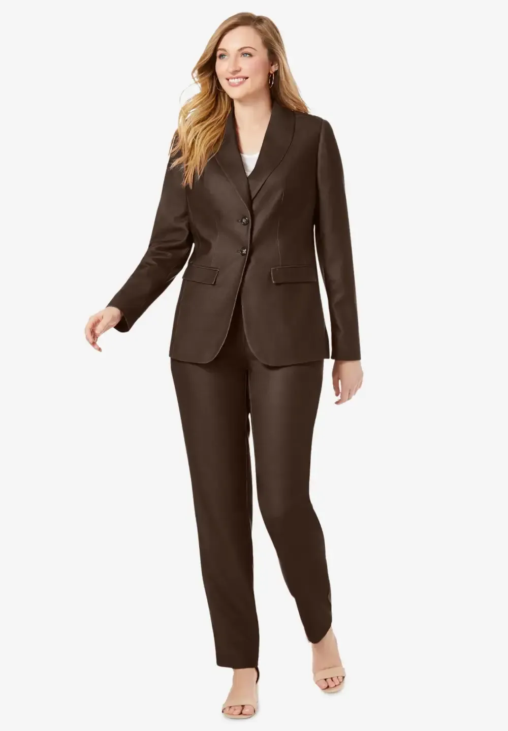 2-Piece Stretch Crepe Single-Breasted Pantsuit