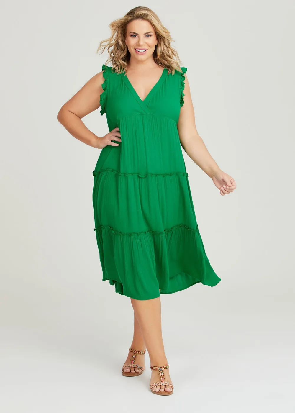 Natural Crinkle Tiered Dress