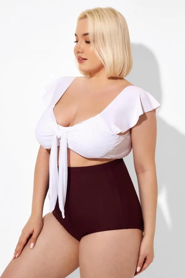 White Cap Sleeve Tie-front Bikini Top