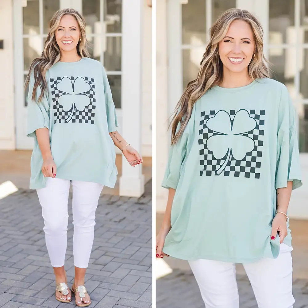 Shamrock and Roll Boyfriend Tee, Dusty Green