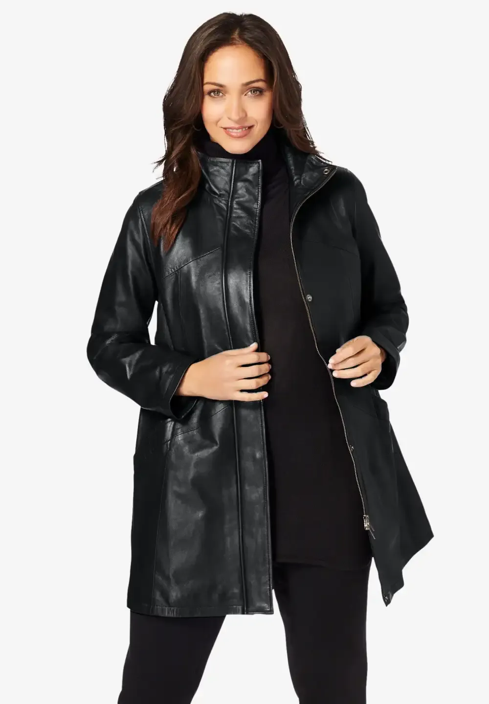 A-Line Zip Front Leather Jacket