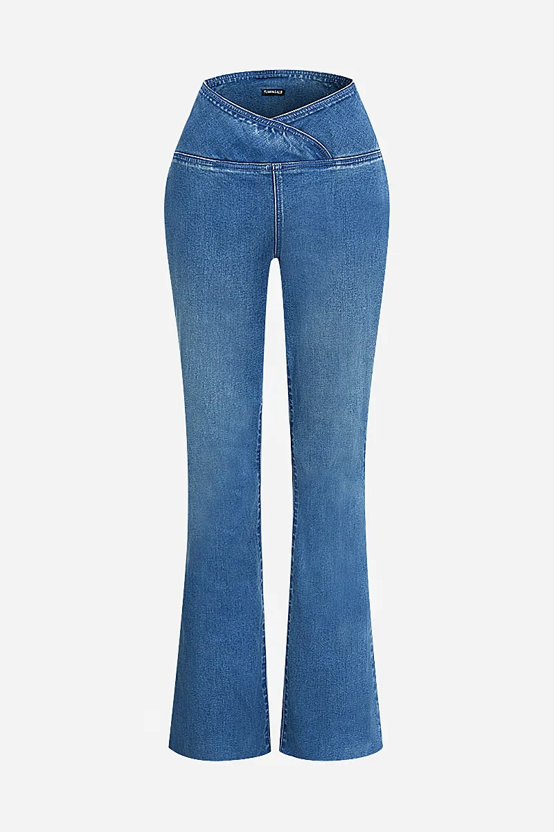 Wash Wrap Mid Rise Stretchy Flare Jeans