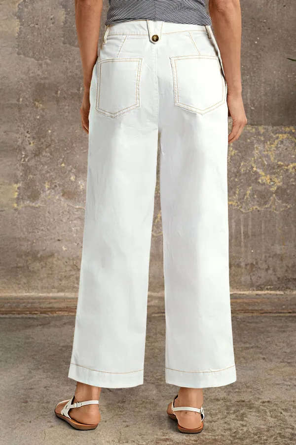 Contrast Stitch Button Fly Straight Leg High Rise Crop Pants