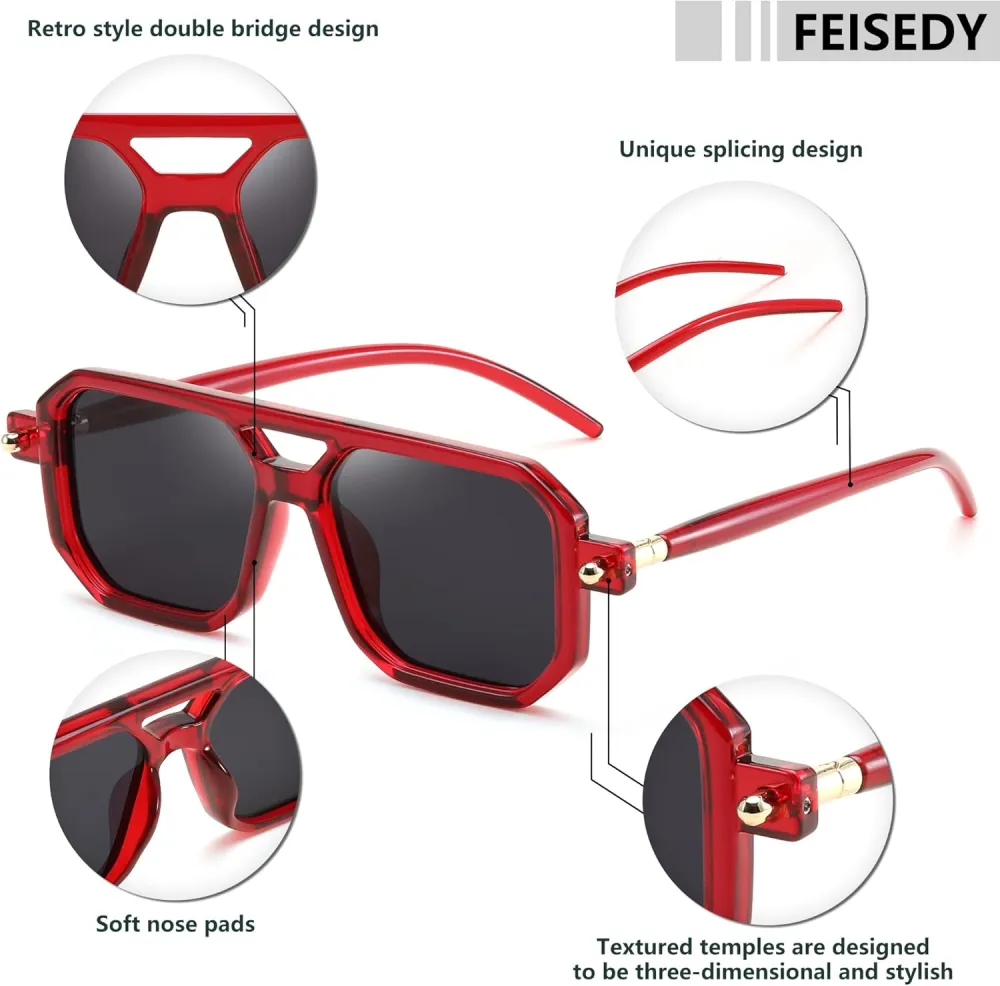 FEISEDY Vintage Square 70s Flat Aviator Sunglasses Women Men Classic Retro Stylish Frame UV400 Sunglasses B2622