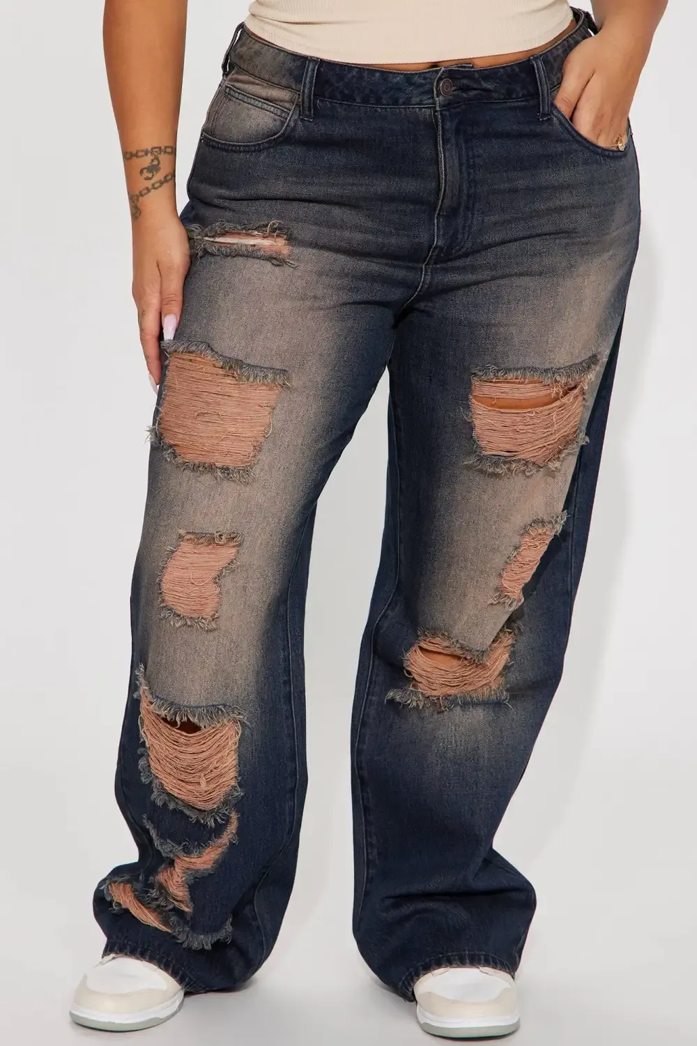 The Dalston Ripped Tinted Non Stretch Jeans - Dark Brown