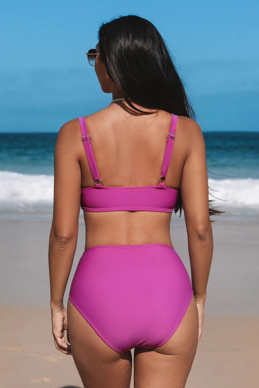 Magenta Scoop Neck Bralette Bikini Top & High-Rise Bottoms Set