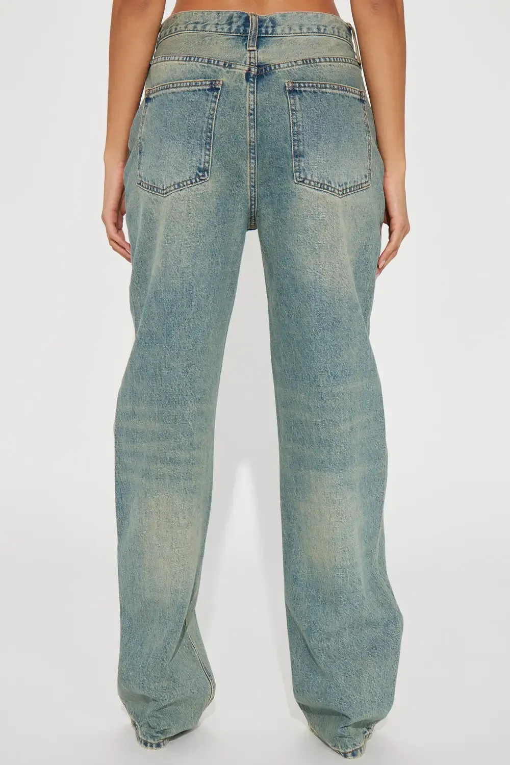 Crossover Tinted Ripped Straight Leg Jeans - Vintage Wash