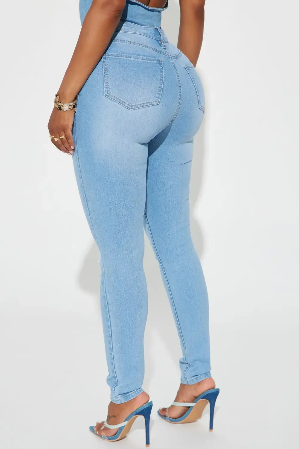 Dakota Ripped High Rise Stretch Skinny Jeans - Light Wash