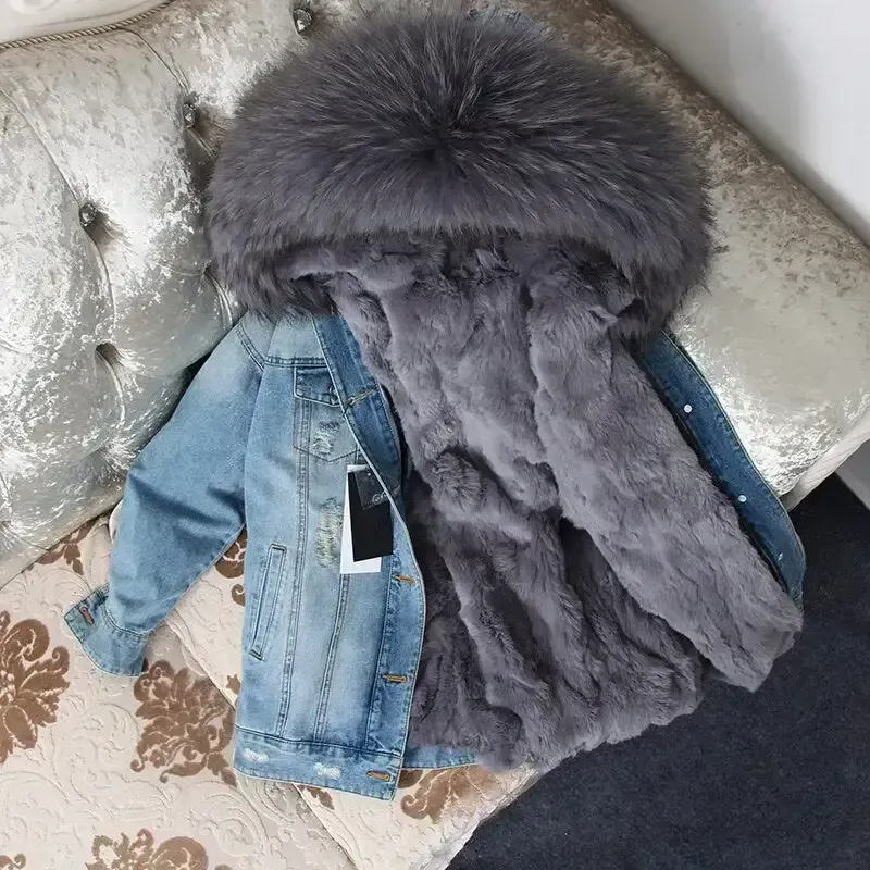 Denim Fox Fur Parka