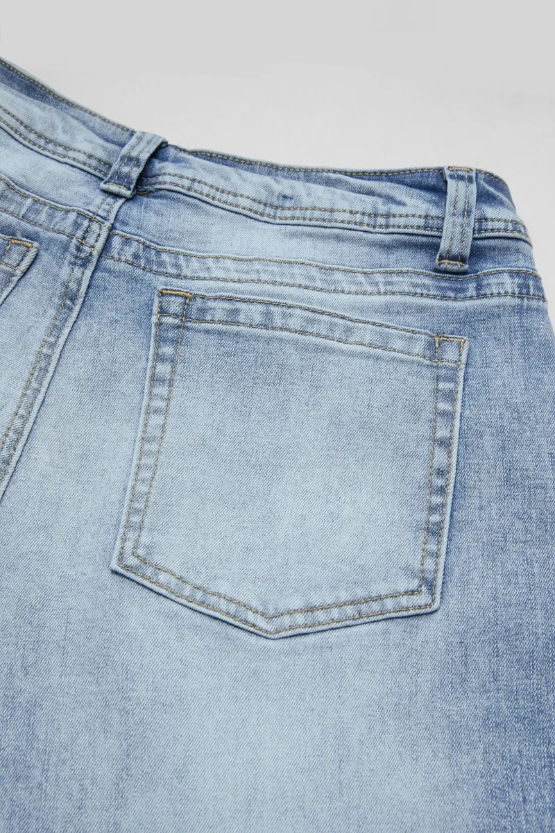 Wash Stitch Detail Stretchy Low Waist Straight Leg Jeans