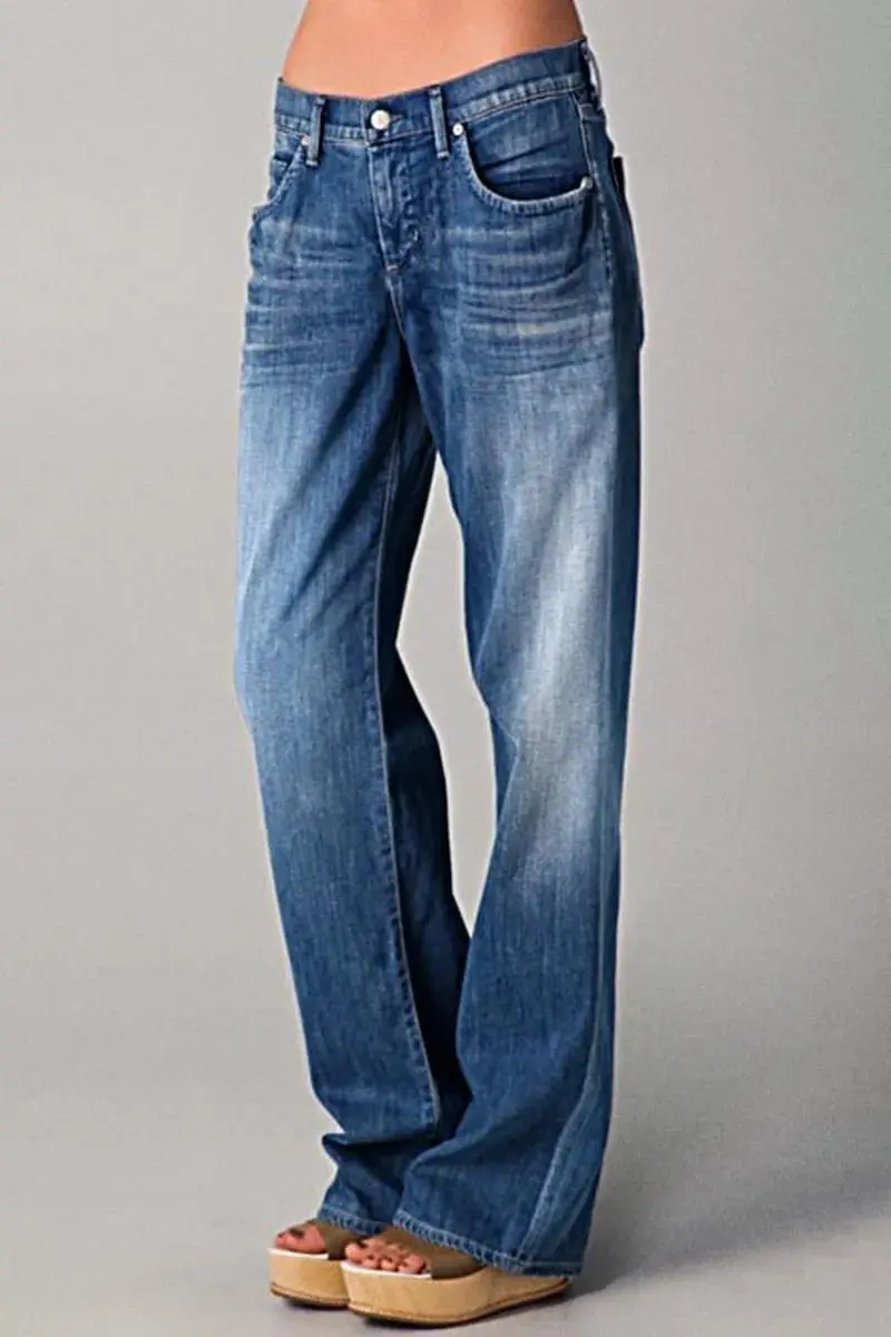 Wash High Stretch Low Waist Straight Leg Jeans