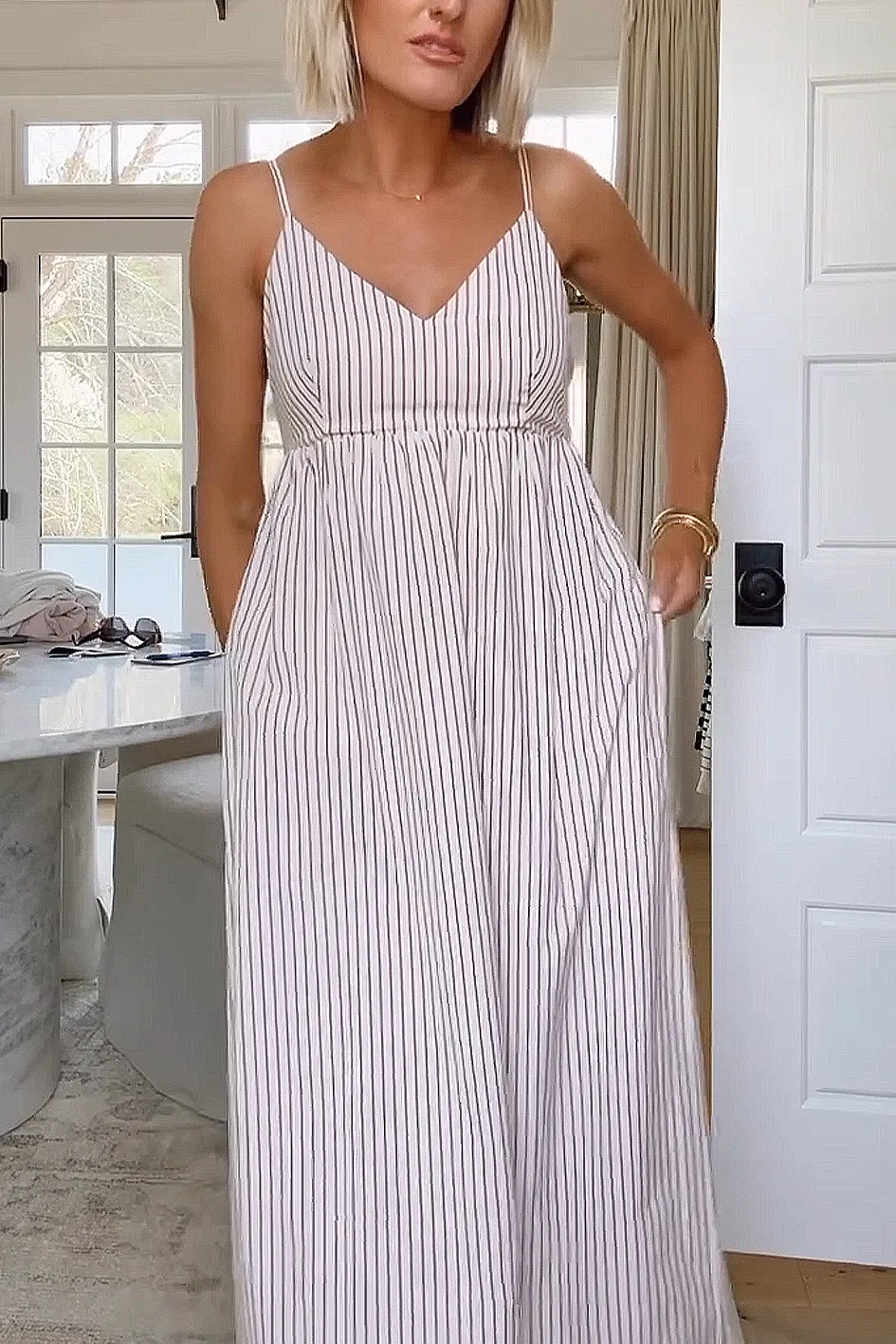 Women'S Striped Comfortable Suspender Dress