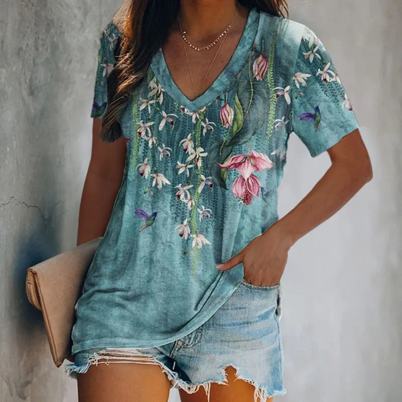 Flowers Painting Fashion Short Sleeves Tees
