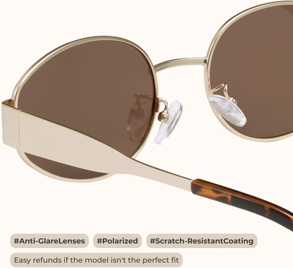 livho 2025 Trendy Oval Sunglasses - Stylish Polarized Shades for Everyday - Retro Metal Frames, Gold/Silver/Black