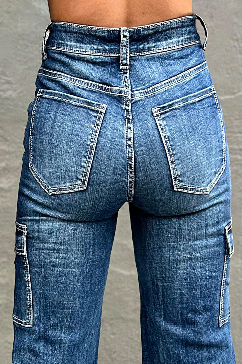 Wash Multi Pocket High Rise Straight Leg Jeans