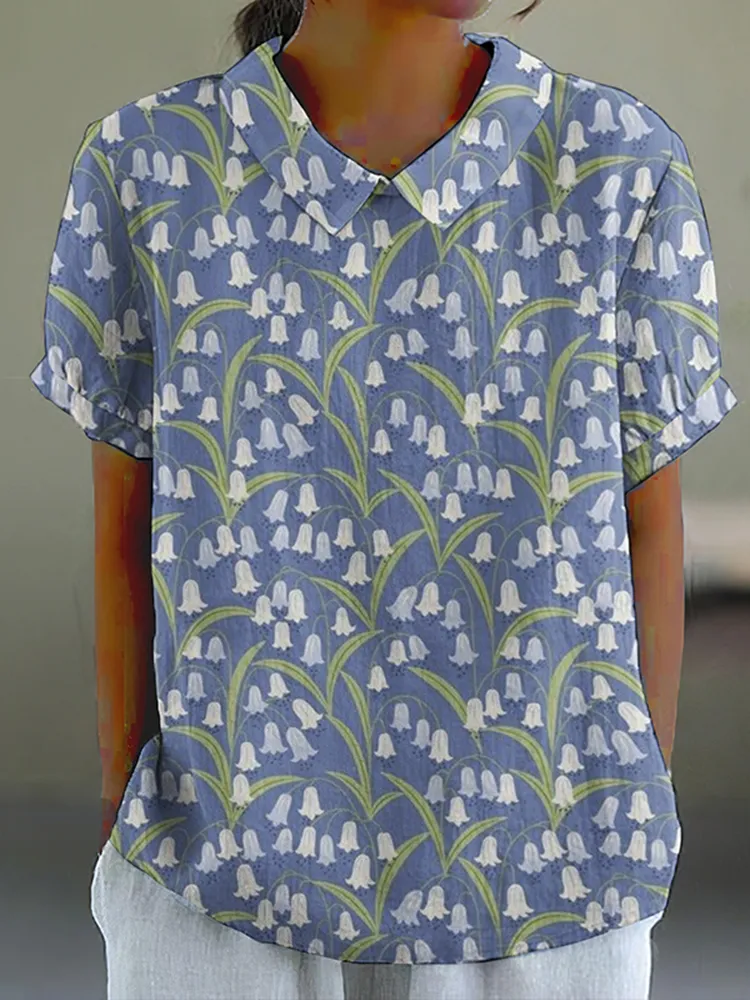 Women's Convallaria Majalis Floral Lapel Shirt