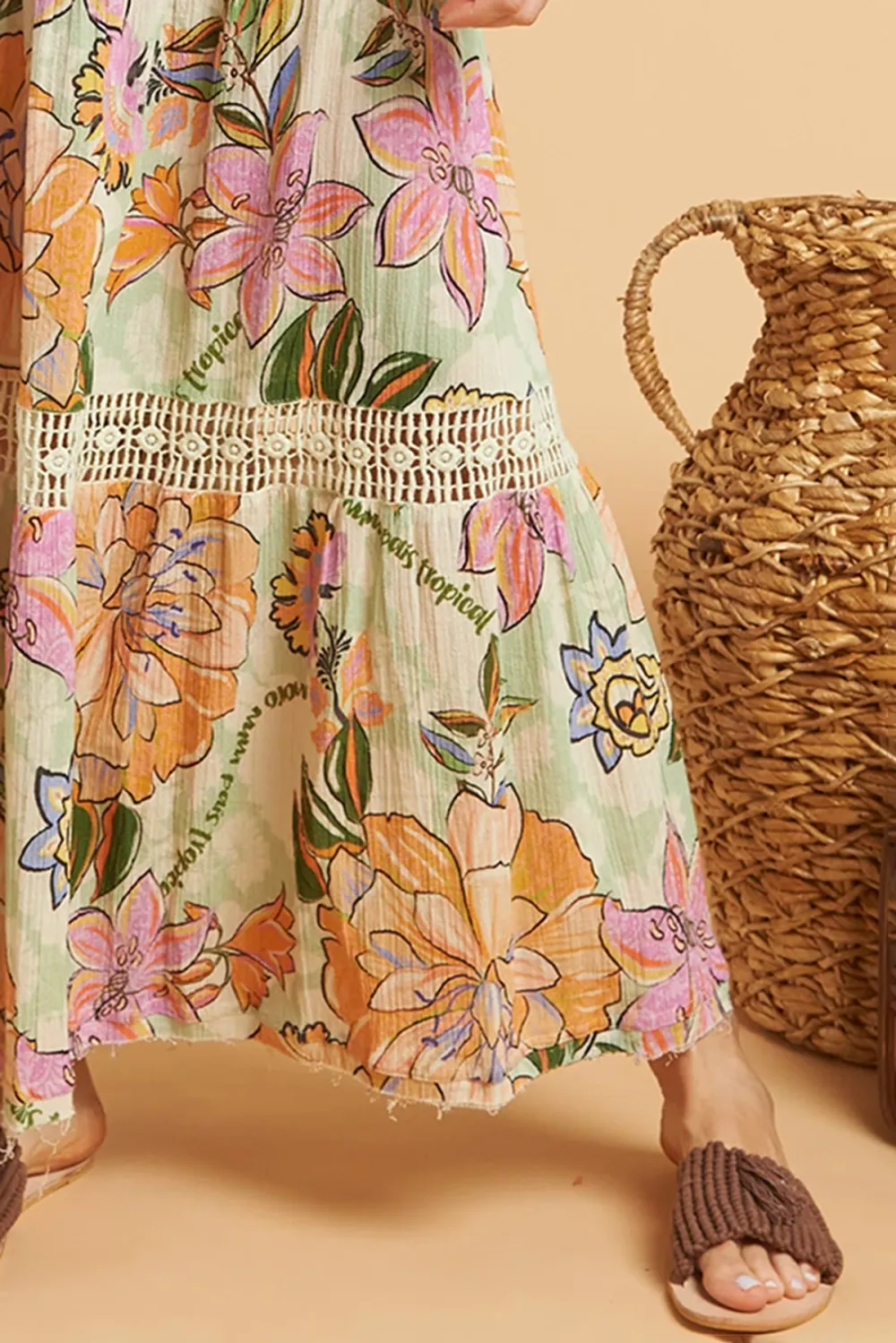 Multicolor Floral Print High Waisted Maxi Skirt