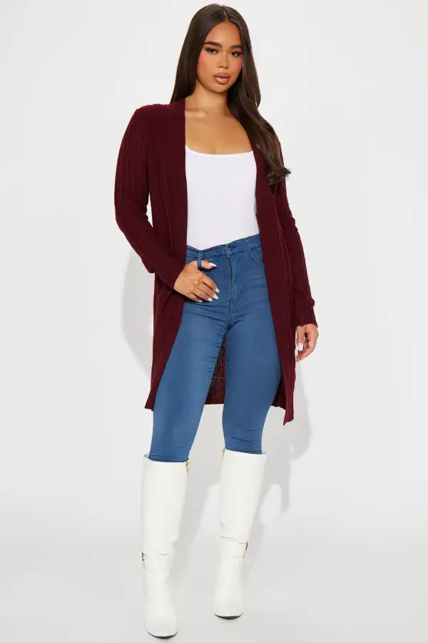 Throw It On Ribbed Cardigan - Burgundy