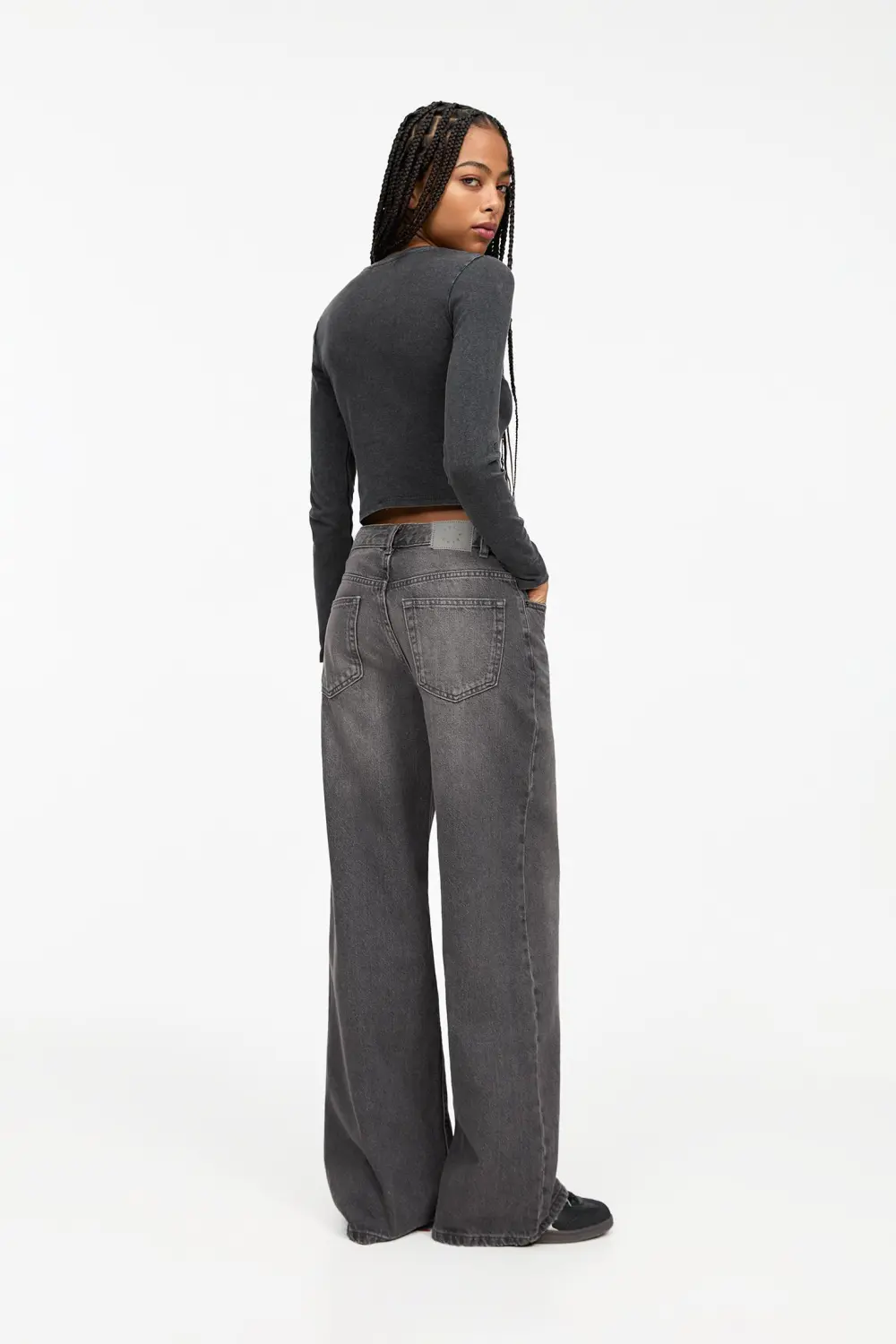 Jeans wide leg tiro alto