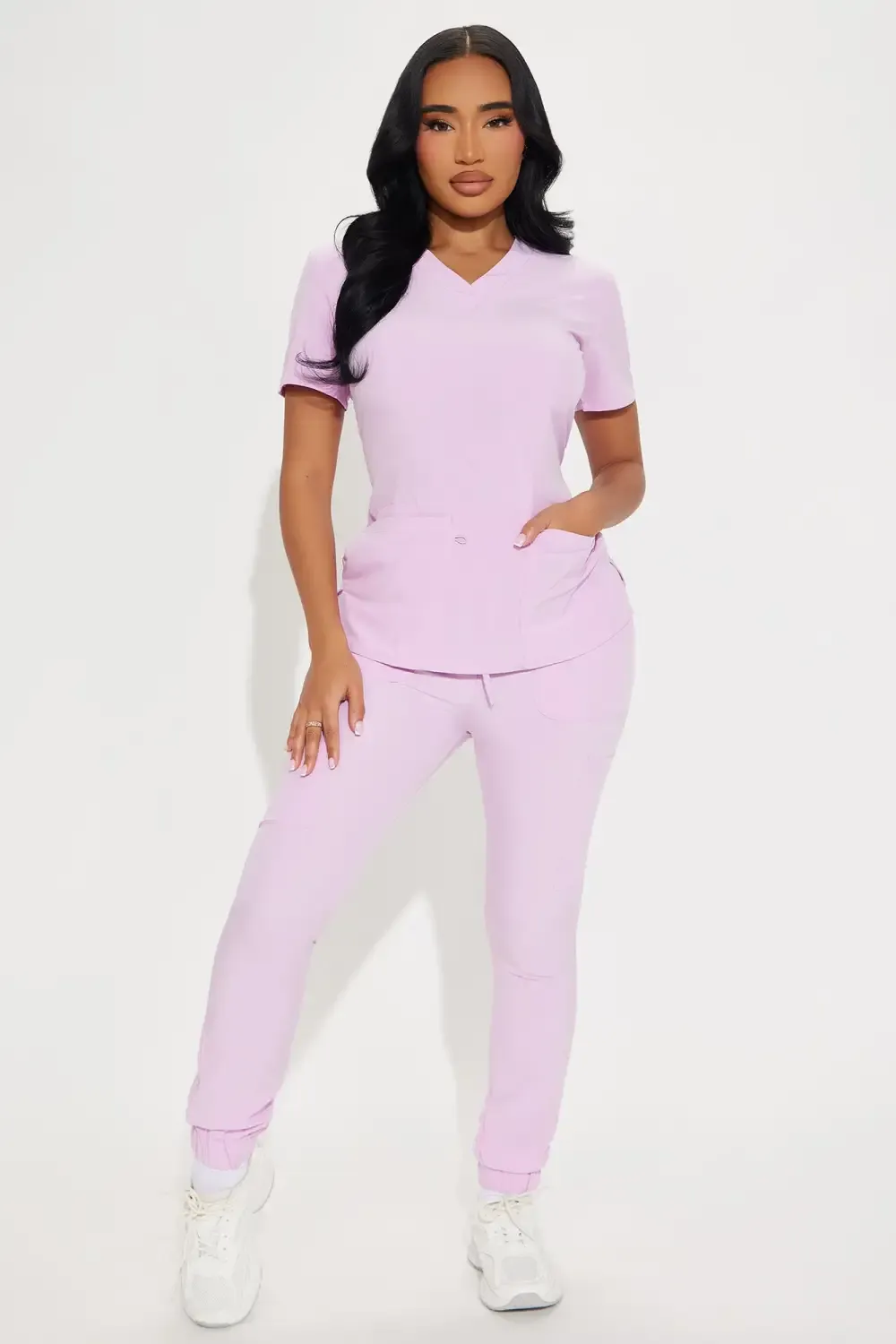 Working On It Stretch Uniform Scrub Jogger Set - Lilac