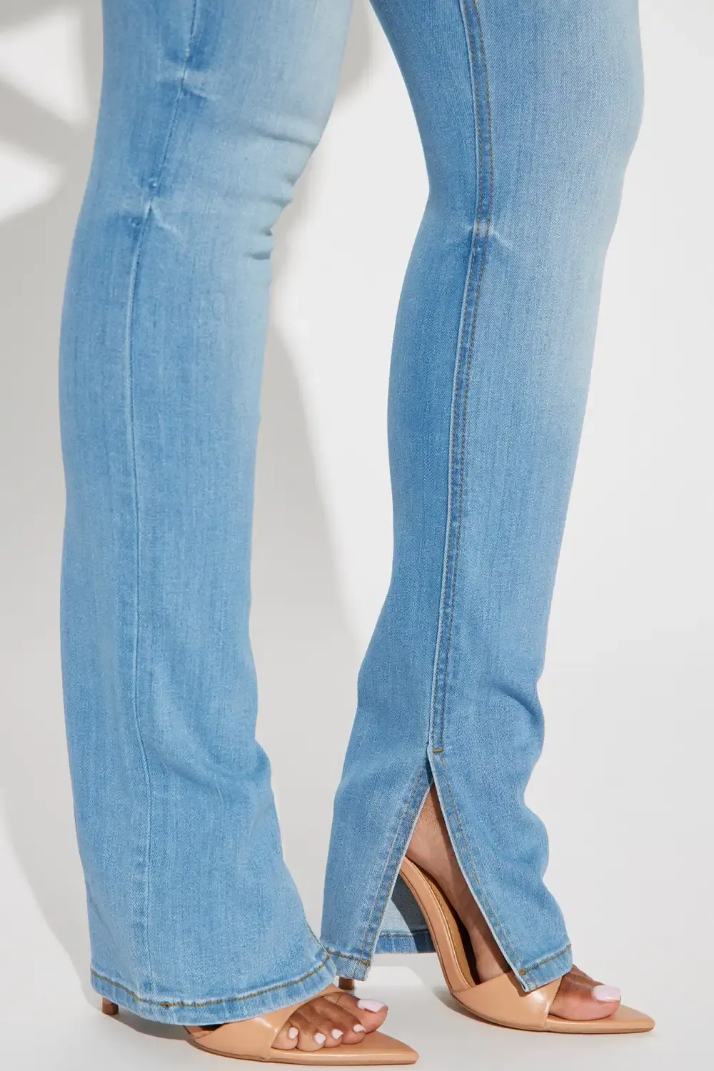 Get My Good Side Slit Premium Stretch Skinny Jeans - Light Blue Wash