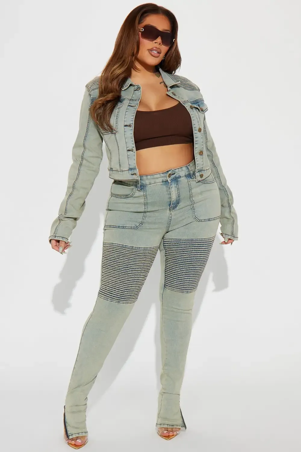 Getting Heated Stacked Moto Skinny Jeans - Light Wash