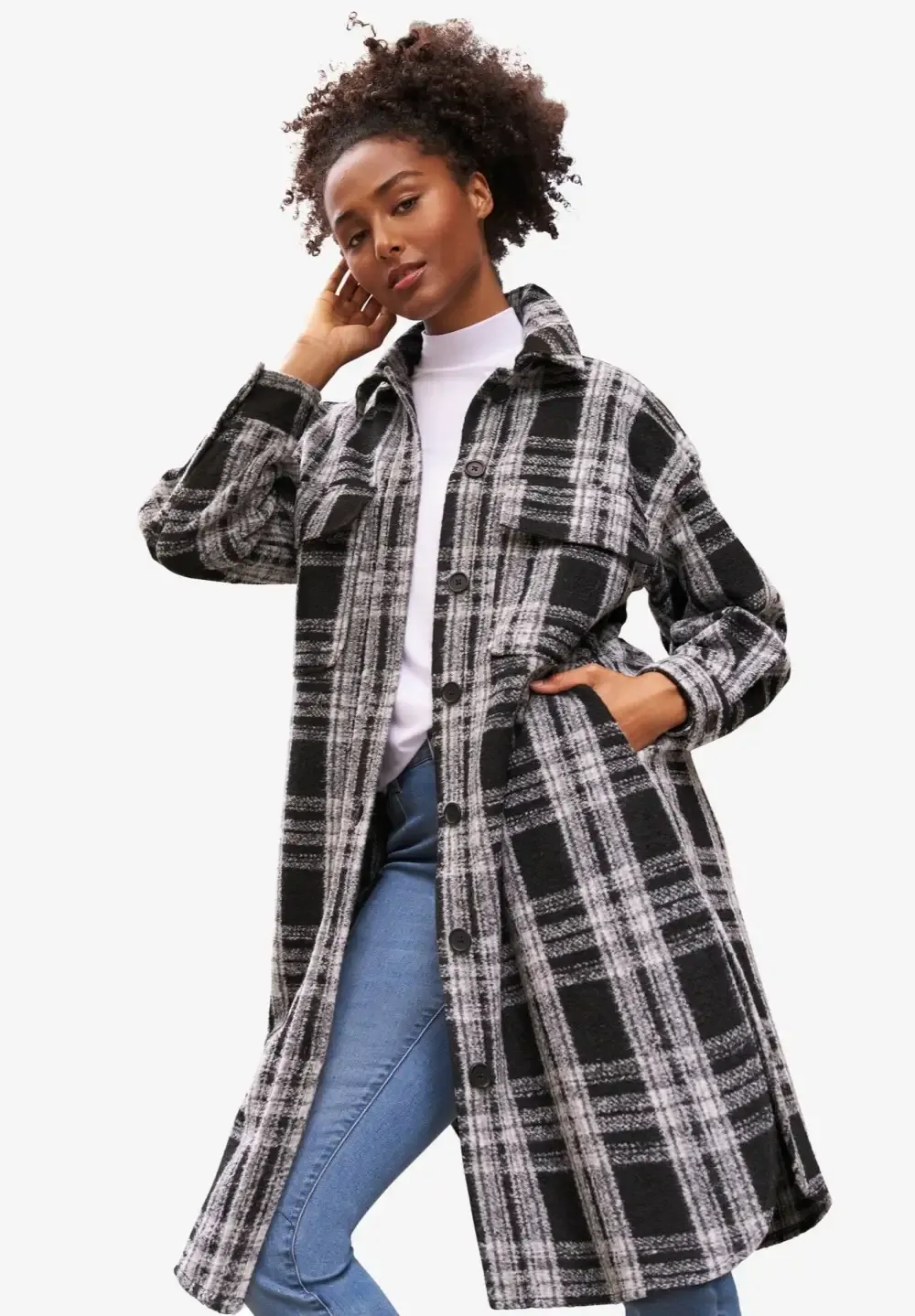 Wool Blend Long Shirt Jacket