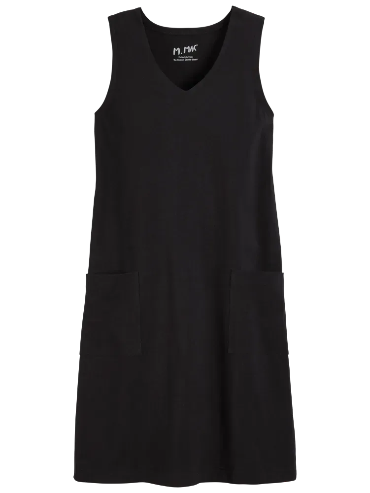 M.MAC Solid Cotton Knit Sleeveless Knee-Length Dress With Pockets