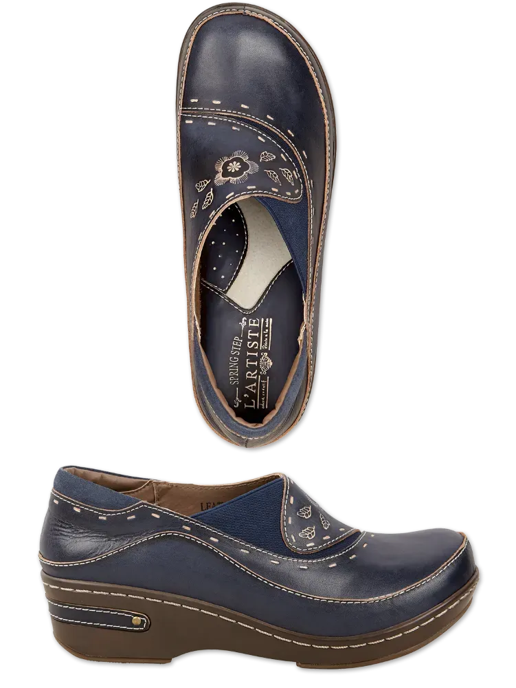 Women's Brushstrokes And Blossoms Leather Clogs