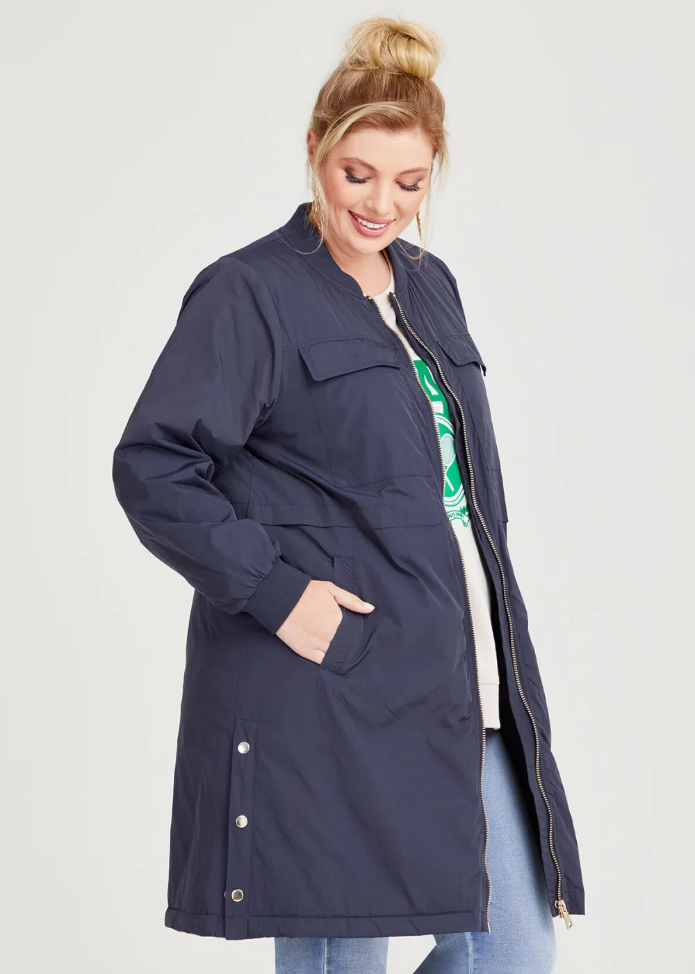 Long Line Casual Zip Jacket
