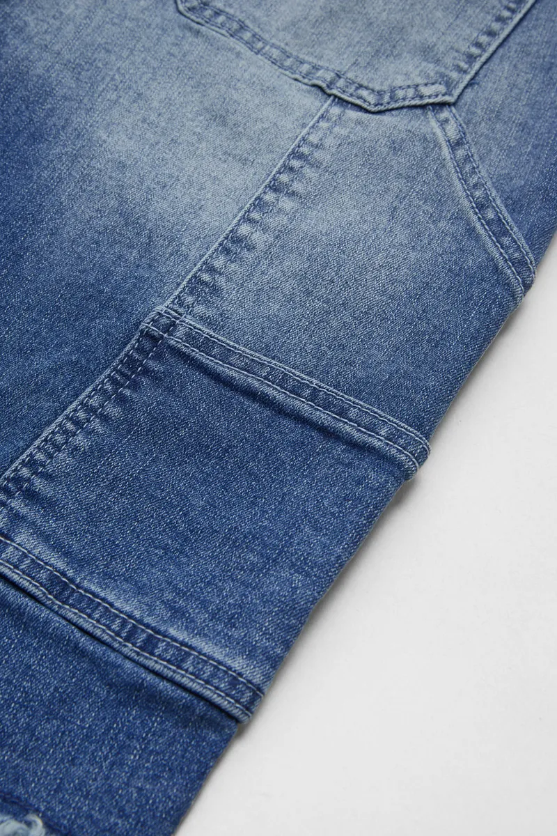 Wash Raw Hem High Waist Denim Bermuda Shorts