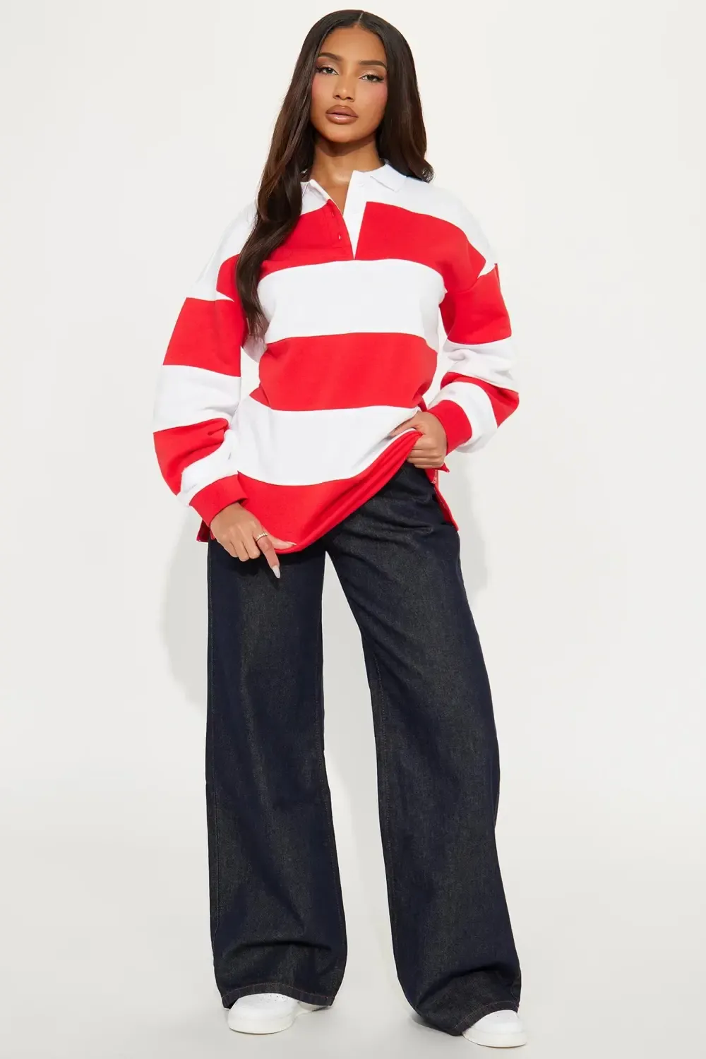 Katie Rugby Striped Polo - Red/combo