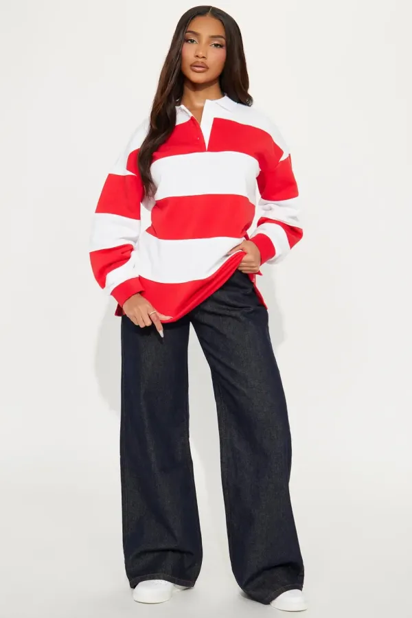 Katie Rugby Striped Polo - Red/combo
