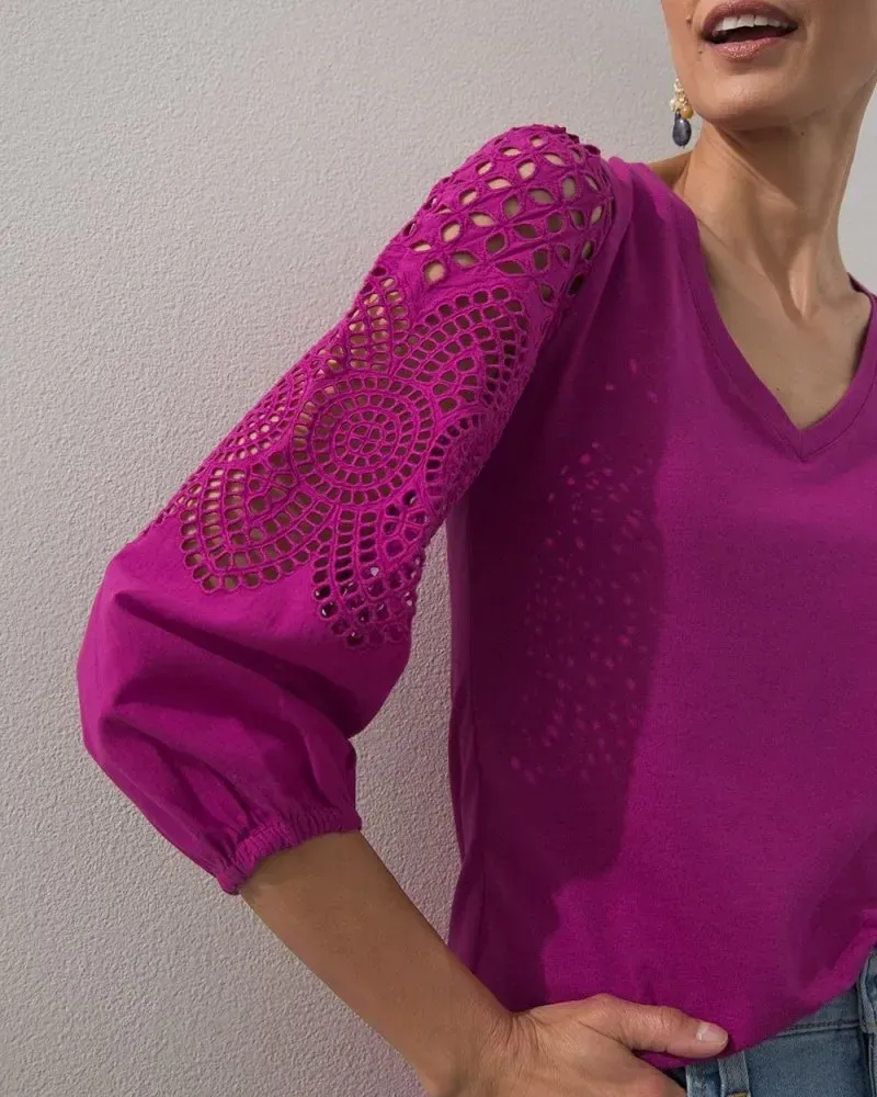 Touch of Cool Eyelet Sleeve Tee Alabaster