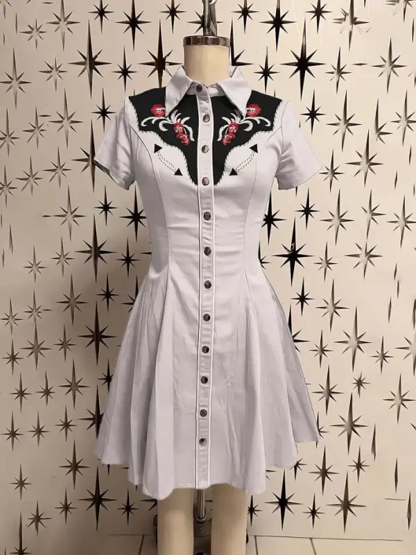Western Vintage Flower Printed Western Printed Shirt Dress