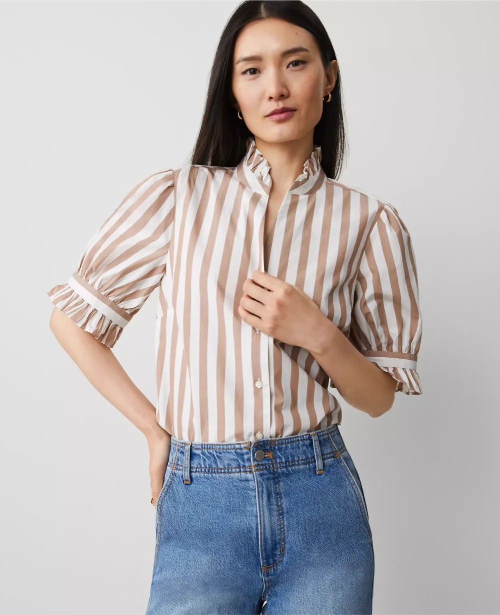 Striped Ruffle Collar Blouse