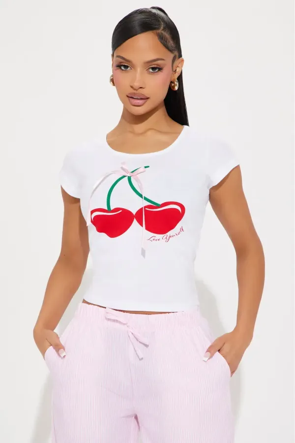 Cherry Season PJ Pant Set - White/Pink