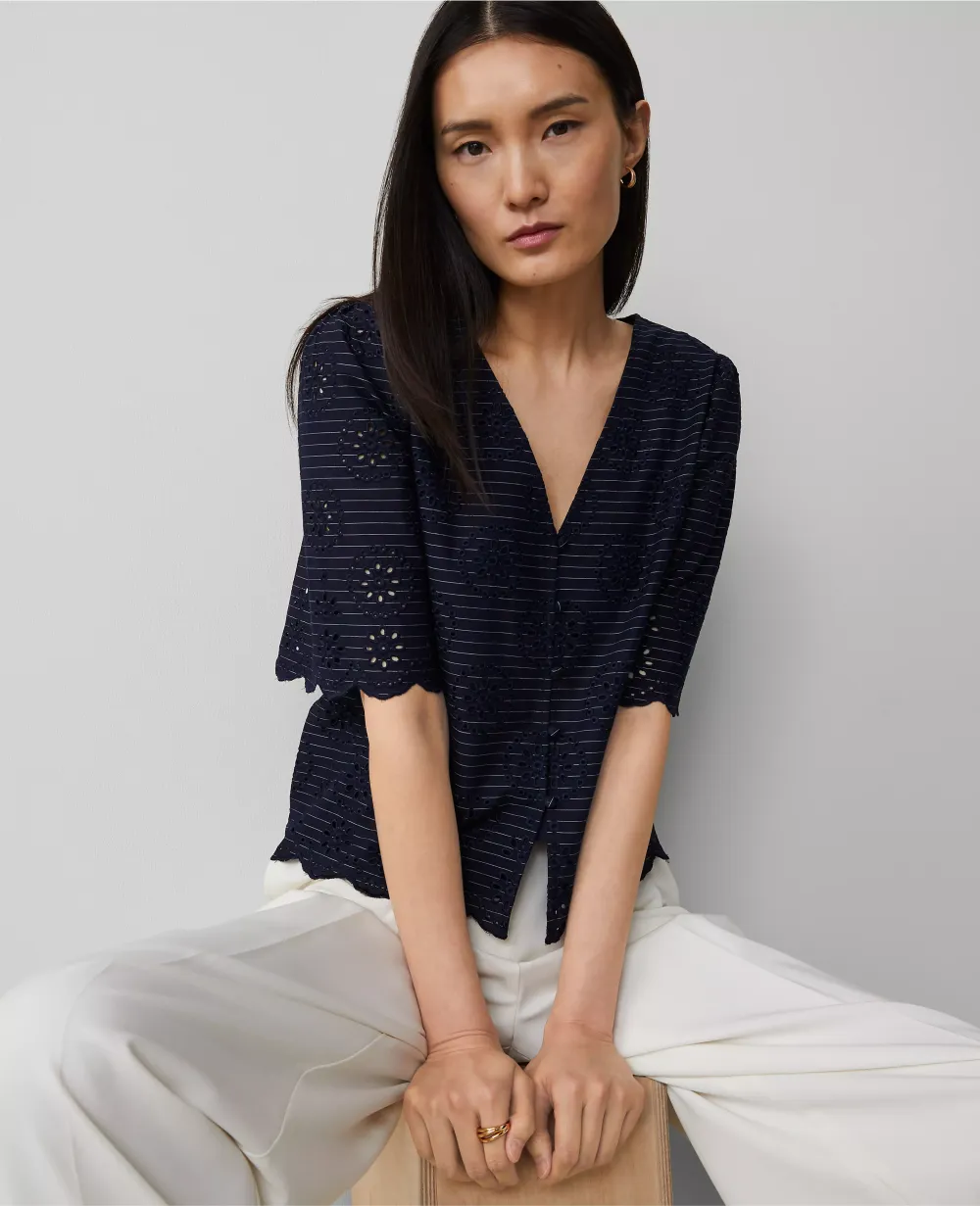 Eyelet Puff Sleeve Blouse