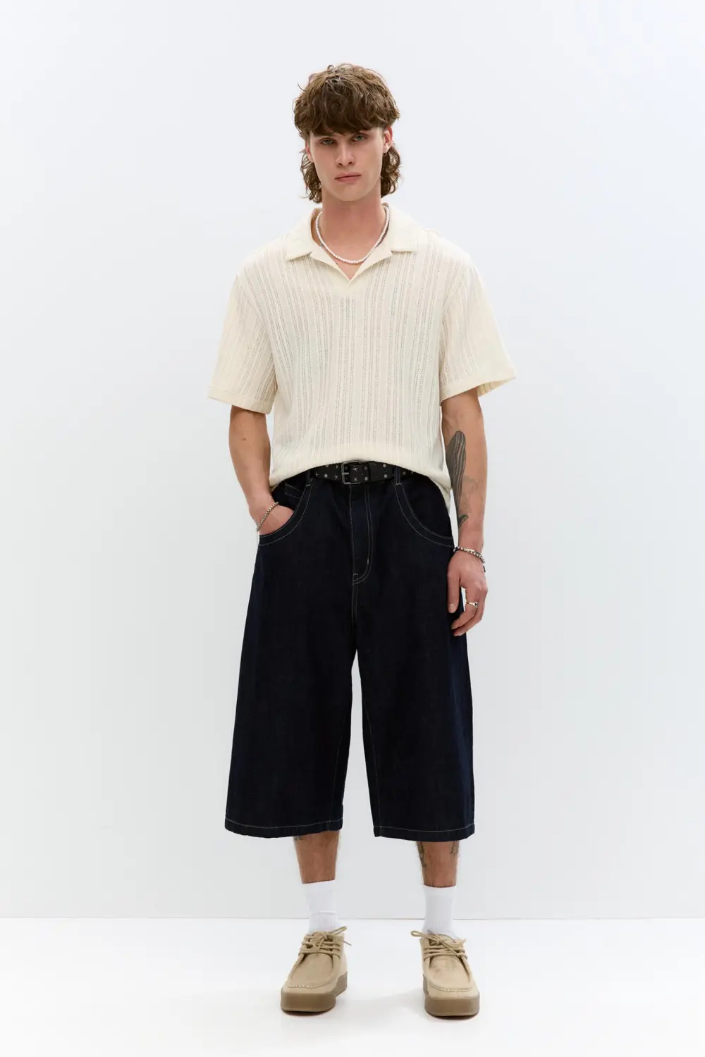 Open-knit polo shirt