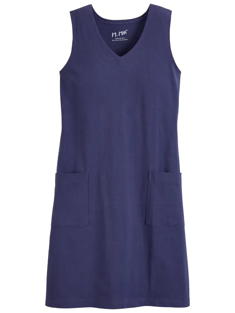 M.MAC Solid Cotton Knit Sleeveless Knee-Length Dress With Pockets
