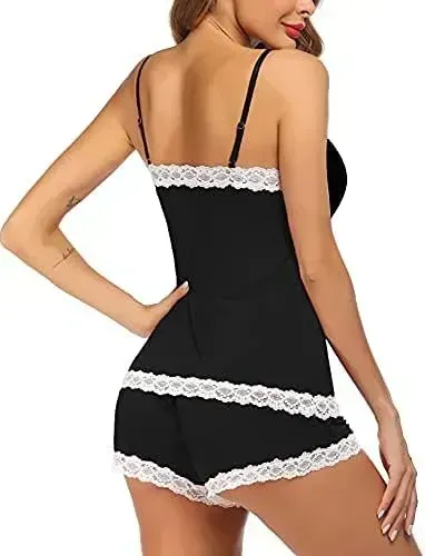 Women Cami Pajama Set Modal Sleepwear Lace Trim Short PJ Set with Shorts
