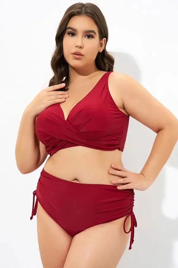Red Twist Front Cross Back&Front Bikini Top