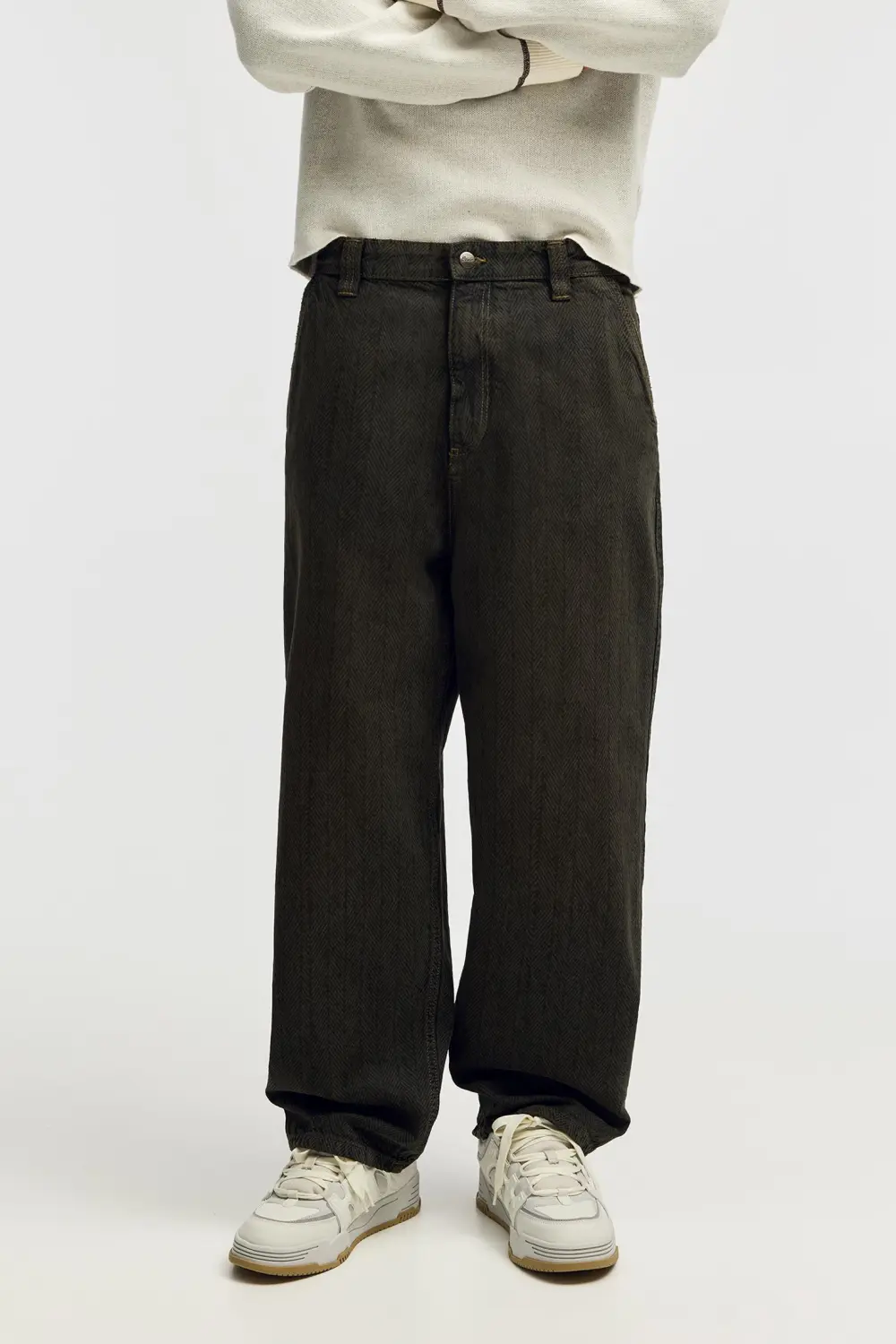 Herringbone print skater jeans