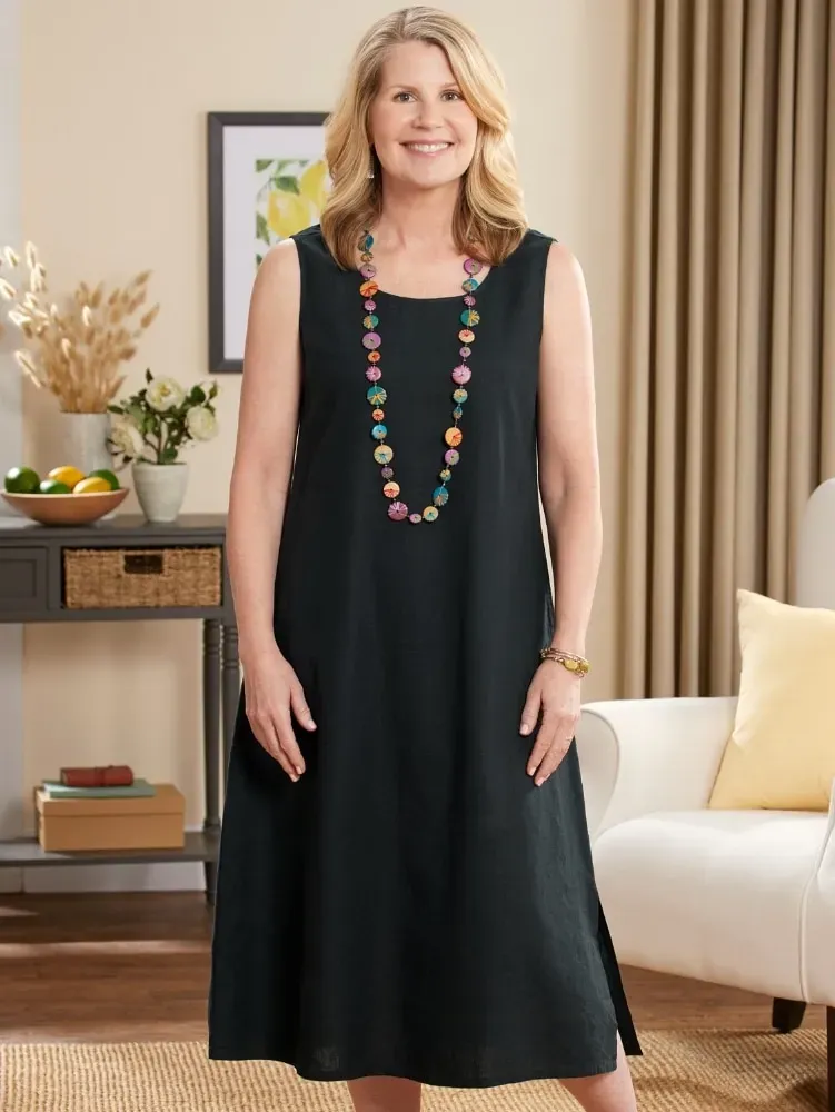 Easy Comfort Linen/Rayon Sleeveless Popover Dress