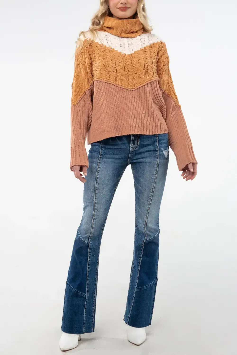 Color Blocked Turtleneck Sweater