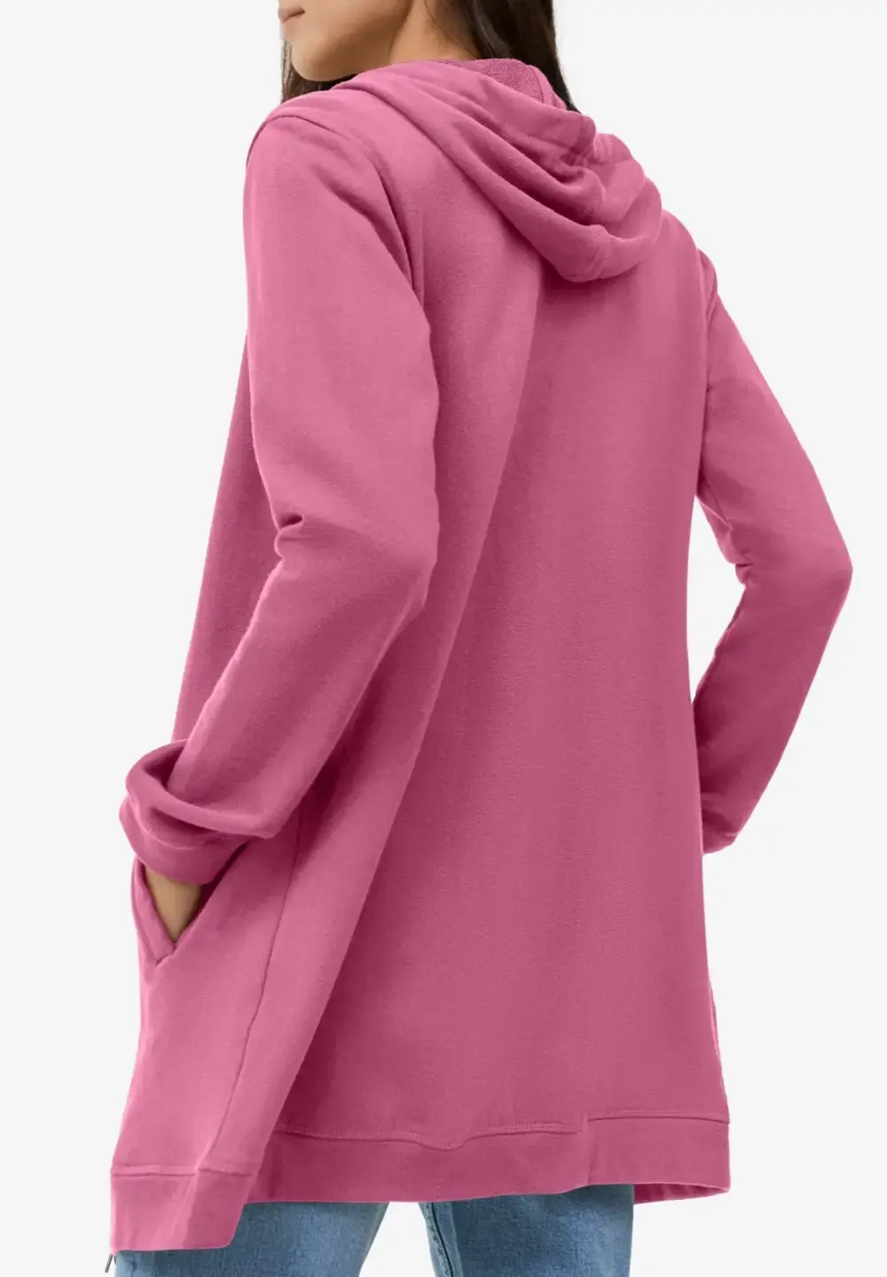 French Terry Long Zip Front Hoodie